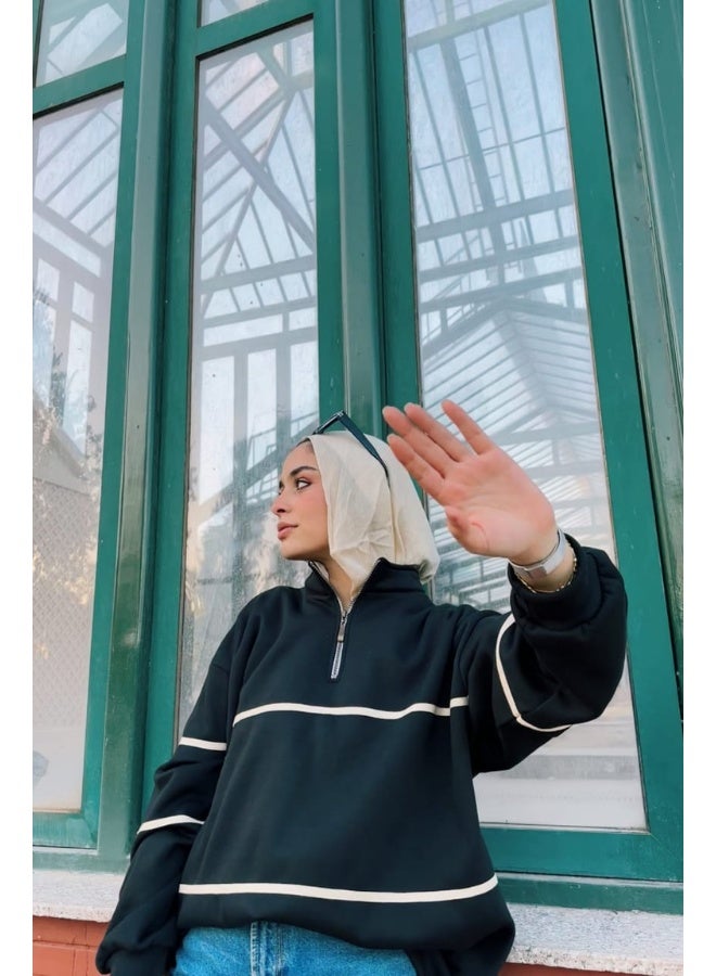 Dresscode Zip Up Collar Up Sweater In Black - Image 4